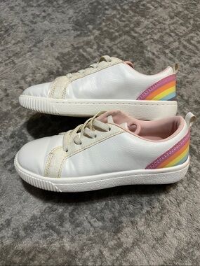 Girls carters white & rainbow slip on sneakers. Size 12.